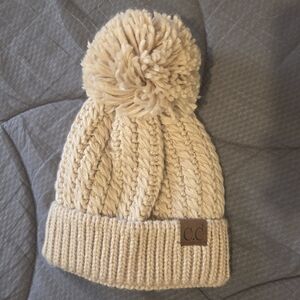 C.C Cream Knit Pom-Pom Beanie